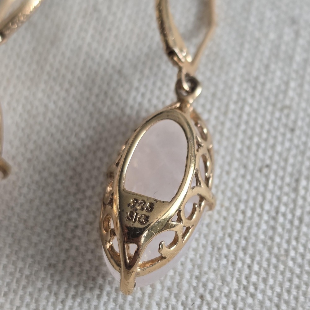 Rose Quartz Dangle Earrings 925 Sterling Silver & Rose Gold Faceted Pink - Picture 9 of 11